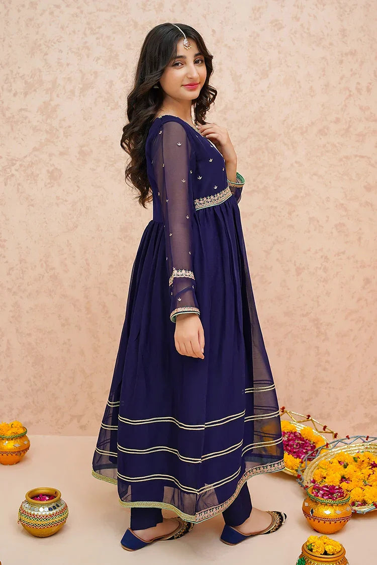 Picture of <!--bnb-->Modest - Festive Chiffon Blue Outfit - 9075 - Available at Raja Sahib