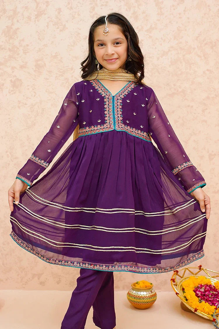 Picture of <!--bnc-->Modest - Festive Chiffon Purple Outfit - 9075 - Available at Raja Sahib