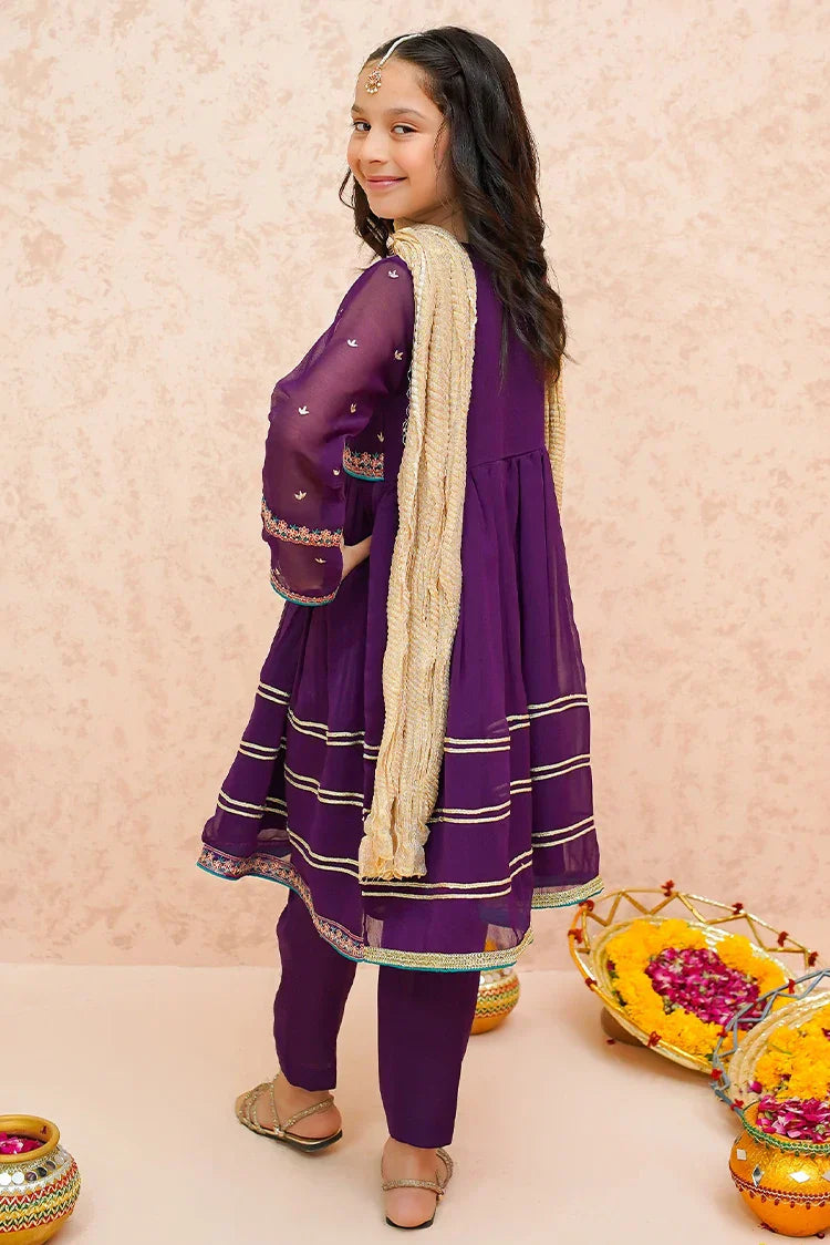 Picture of <!--bnc-->Modest - Festive Chiffon Purple Outfit - 9075 - Available at Raja Sahib