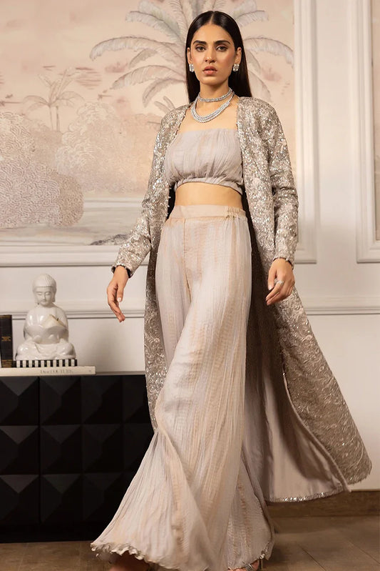 Threads & Motifs - Embroidered Jacket With Tube And Gharara - 9112
