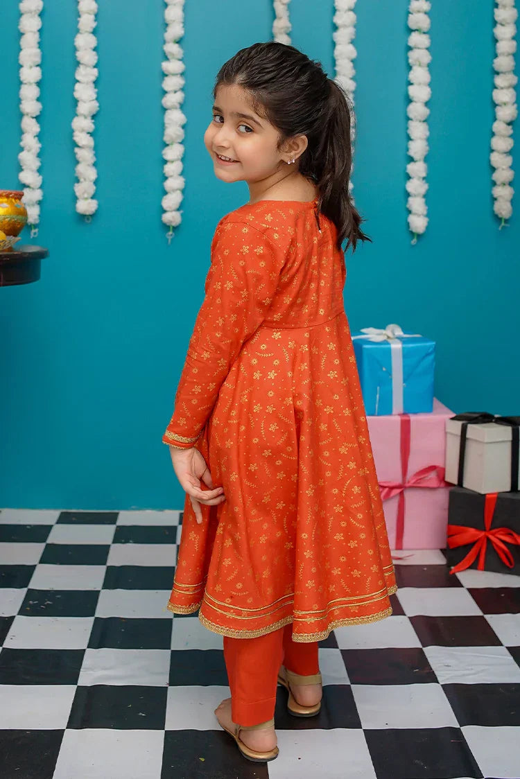 Picture of Modest - Cotton 3 Piece Orange Frock - 9220 - Available at Raja Sahib