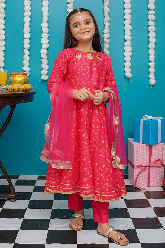 Picture of <!--bnv-->Modest - Cotton 3 Piece Pink Frock - 9220 - Available at Raja Sahib
