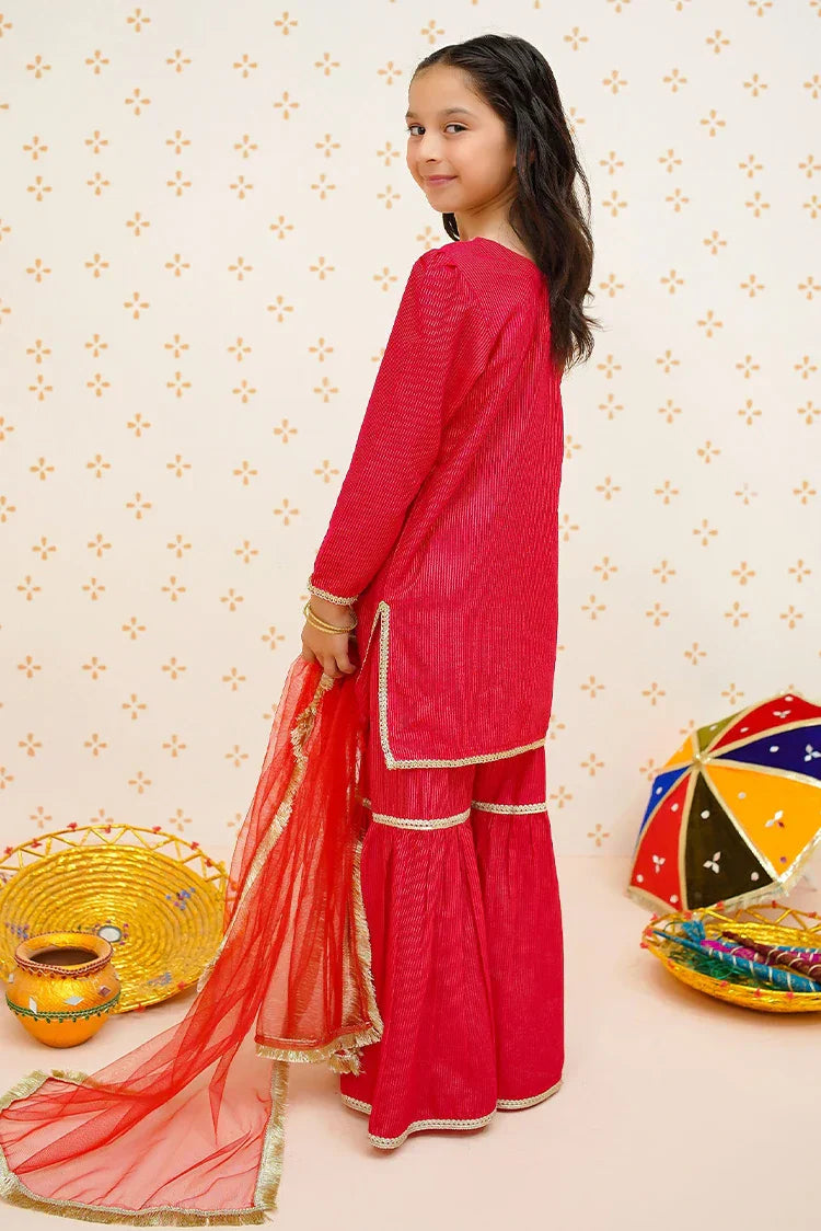 Picture of <!--bnf-->Modest - Girls Pink 3 Piece Gharara Set - 9520 - Available at Raja Sahib