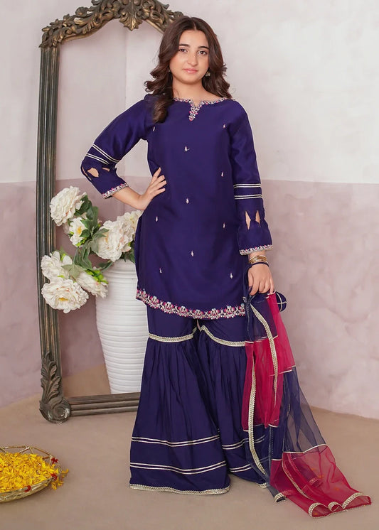 Modest - 3 Piece Chiffon Embroidered Gharara
