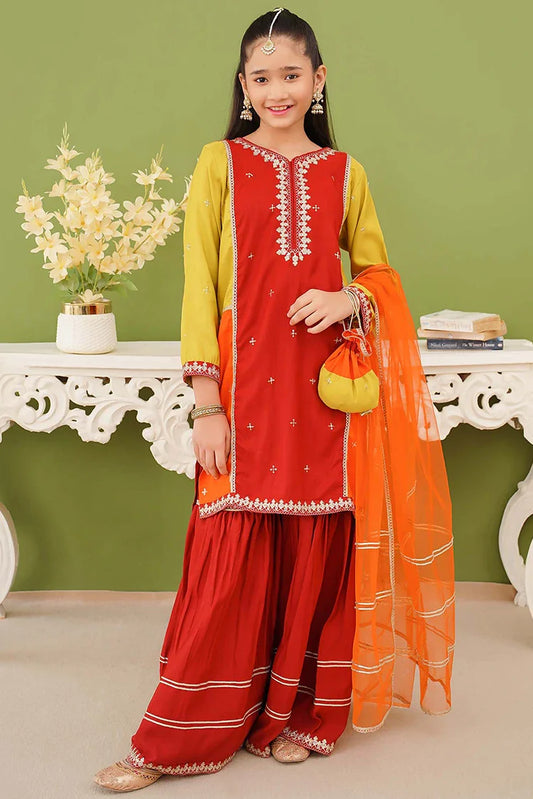 Modest - 3 Piece Embroidered Raw Silk Gharara