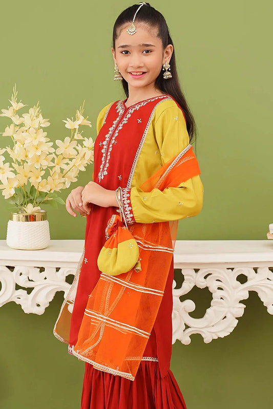 Modest - 3 Piece Embroidered Raw Silk Gharara