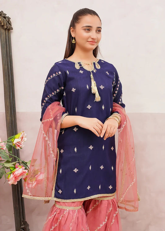 Modest - 3 Piece Embroidered Rawsilk Gharara