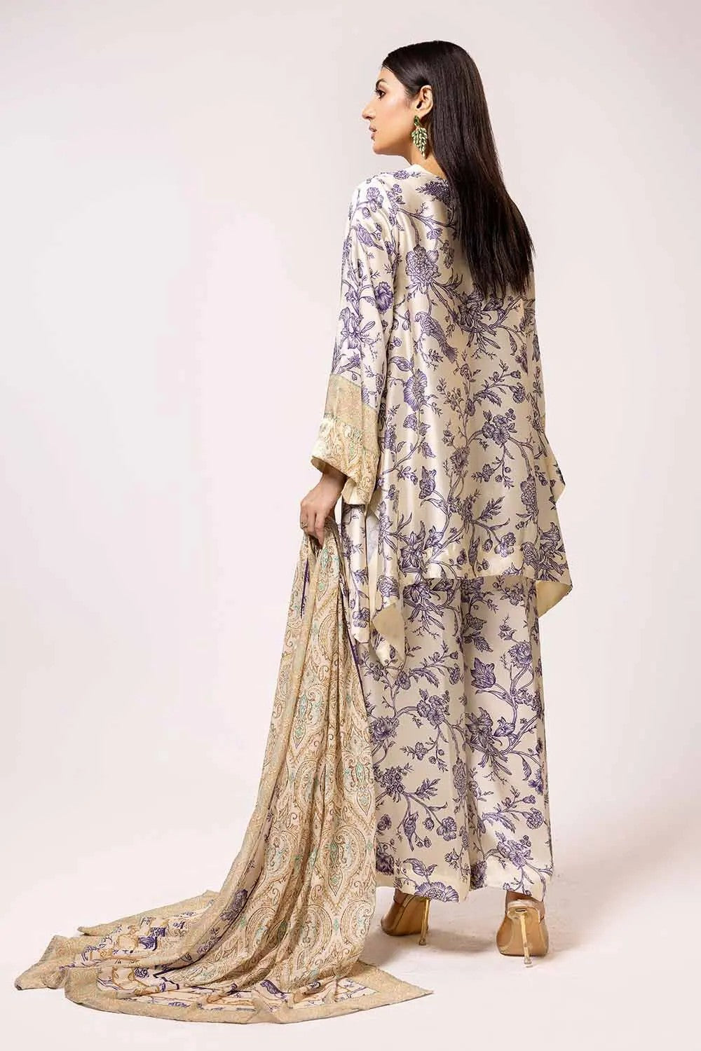 Picture of Gul Ahmed - La Soie Royal Silk Collection - 3PC Printed Charmeuse Silk Suit S-42008 - Unstitched - Available at Raja Sahib