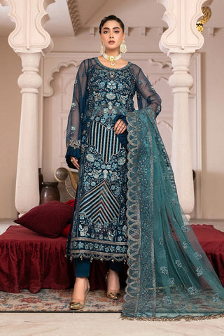 Janique - JJ Embelished Luxury Collection - D 02 Blue Contour - Unstitched