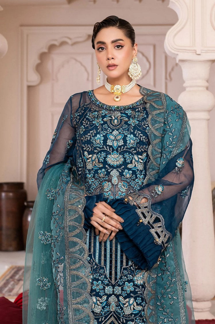 Picture of Janique - JJ Embelished Luxury Collection - D 02 Blue Contour - Unstitched - Available at Raja Sahib