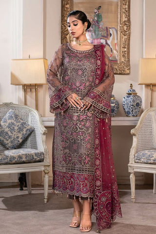 Janique - JJ Embelished Luxury Chiffon Collection Vol 2 - D 02 Burgundy Orchid - Unstitched