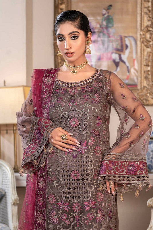 Picture of Janique - JJ Embelished Luxury Chiffon Collection Vol 2 - D 02 Burgundy Orchid - Unstitched - Available at Raja Sahib