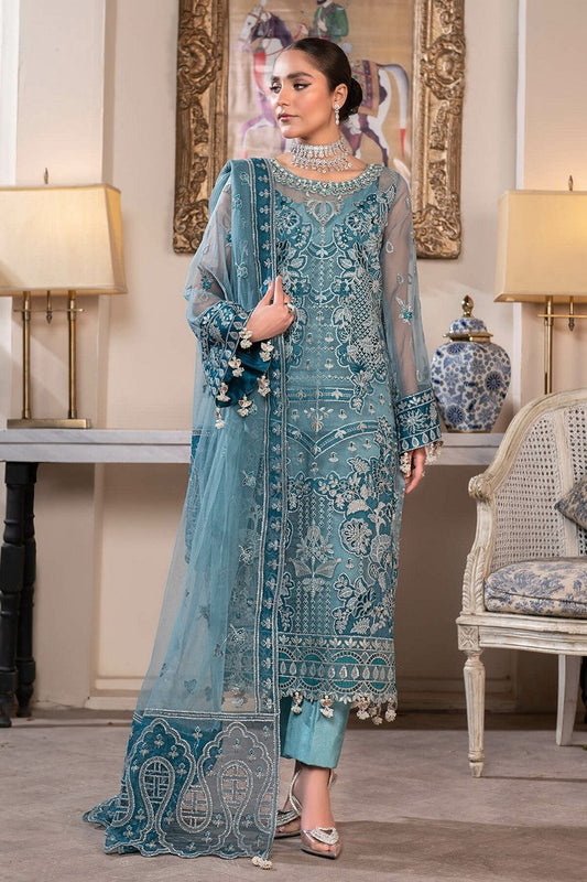 Picture of Janique - JJ Embelished Luxury Chiffon Collection Vol 2 - D 03 Azure Blue - Unstitched - Available at Raja Sahib