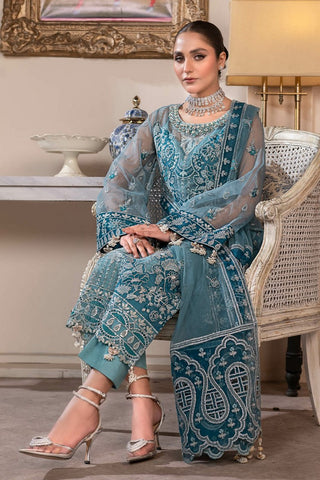 Janique - JJ Embelished Luxury Chiffon Collection Vol 2 - D 03 Azure Blue - Unstitched