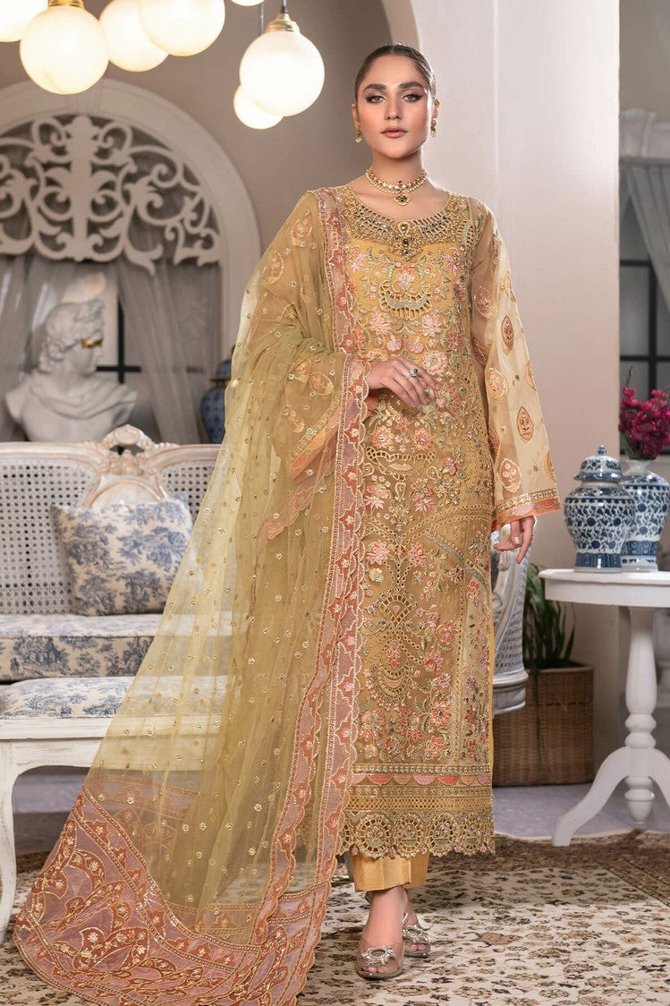 Picture of Janique - JJ Embelished Luxury Chiffon Collection Vol 2 - D 04 Amber Field - Unstitched - Available at Raja Sahib