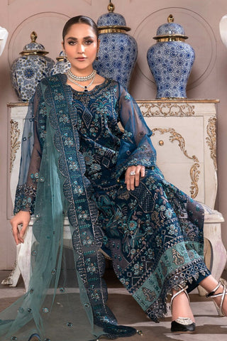 Janique - JJ Embelished Luxury Chiffon Collection Vol 2 - D 08 Groovy Blue - Unstitched