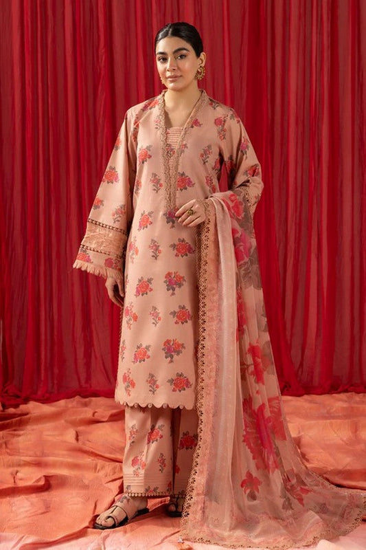 Picture of Alizeh - Coral Peach V01 D03 Sheen Prints - Available at Raja Sahib