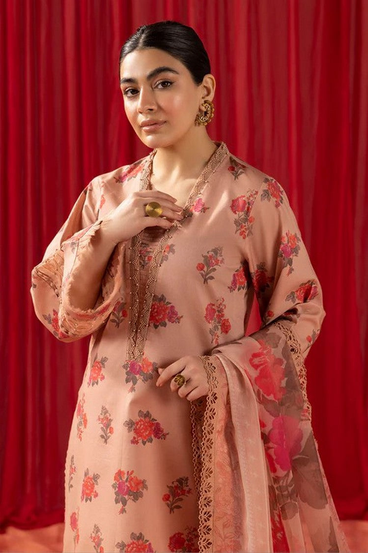 Picture of Alizeh - Coral Peach V01 D03 Sheen Prints - Available at Raja Sahib