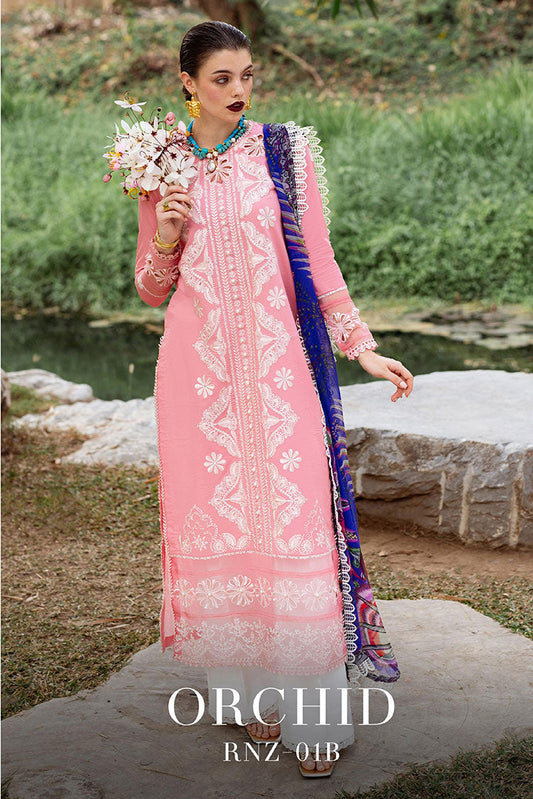 Picture of Roheenaz - RNZ 01B Orchid Dahlia Embroidered Lawn Collection - Available at Raja Sahib