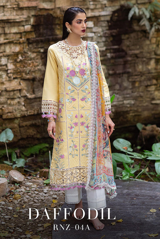 Picture of Roheenaz - RNZ 04A Daffodil Dahlia Embroidered Lawn Collection - Available at Raja Sahib