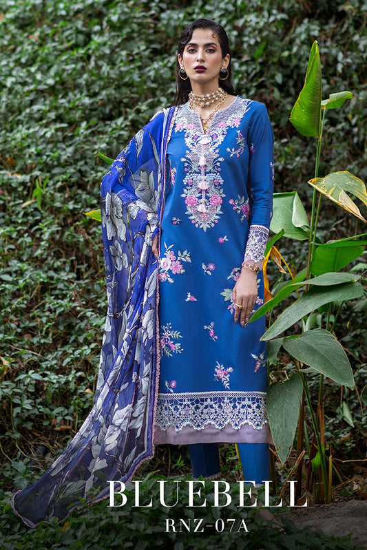 Picture of Roheenaz - RNZ 07A Bluebell Dahlia Embroidered Lawn Collection - Available at Raja Sahib