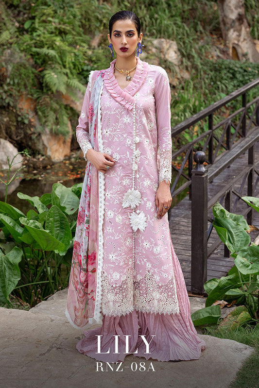 Picture of Roheenaz - RNZ 08A Lily Dahlia Embroidered Lawn Collection - Available at Raja Sahib