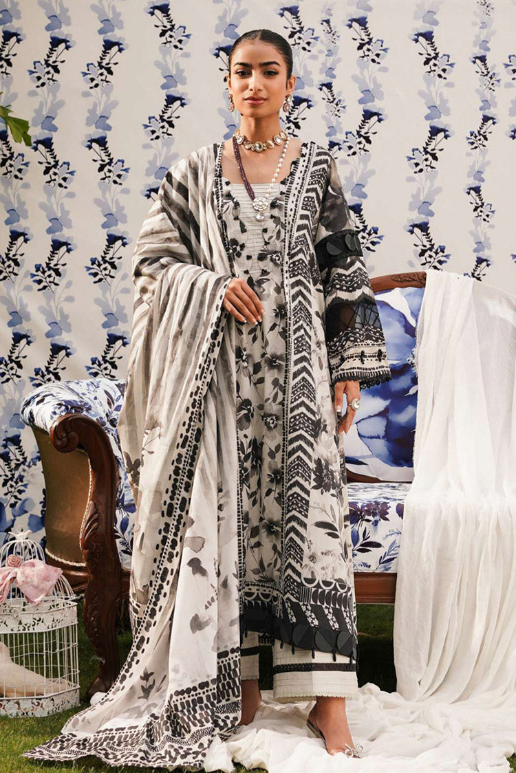 Picture of Elaf - EEP 07B Black Blossom Prints 2024 Printed Lawn Collection - Available at Raja Sahib