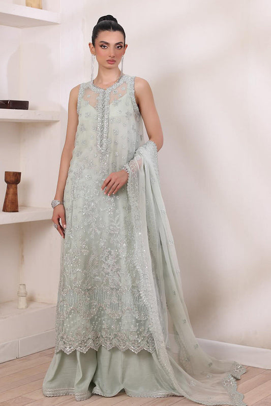 Picture of Noor by Saadia Asad - Chiffon De Luxe Collection - D8 Sage - Unstitched - Available at Raja Sahib