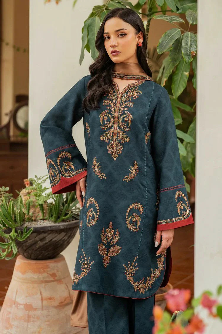 Picture of Jazmin - Winter Prints Vol 2 - EMBROIDERED JACQUARD KHADDAR UW-0116 - Unstitched - Available at Raja Sahib