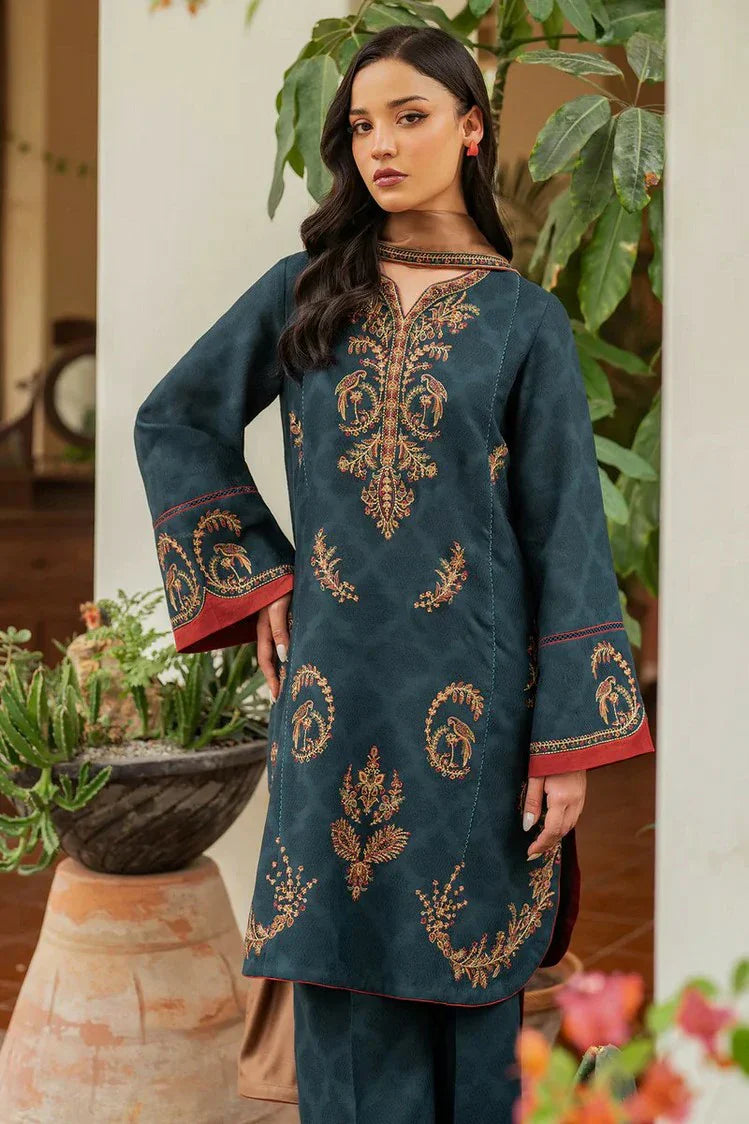 Picture of Jazmin - Winter Prints Vol 2 - EMBROIDERED JACQUARD KHADDAR UW-0116 - Unstitched - Available at Raja Sahib