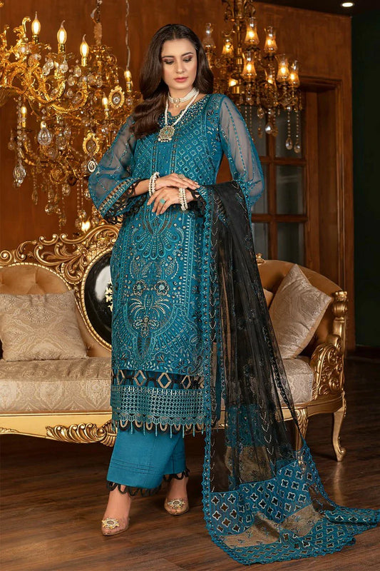 Picture of Janique - Luxury Chiffon Collection Vol 4 - D-031 Cobalt blue - Unstitched - Available at Raja Sahib