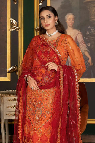 Picture of Janique - Luxury Chiffon Collection Vol 4 - D-034 International Orange - Unstitched - Available at Raja Sahib