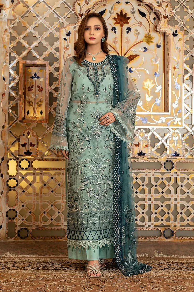 Picture of Janique - Luxury Chiffon Collection Vol 4 - D-036 Teal - Unstitched - Available at Raja Sahib