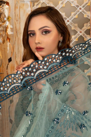 Picture of Janique - Luxury Chiffon Collection Vol 4 - D-036 Teal - Unstitched - Available at Raja Sahib