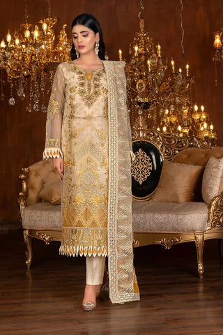 Janique - Luxury Chiffon Collection Vol 4 - D-037 Gold - Unstitched