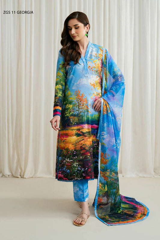 Zarif - Printed Georgette Silk Collection - ZGS-11 Georgia - Unstitched