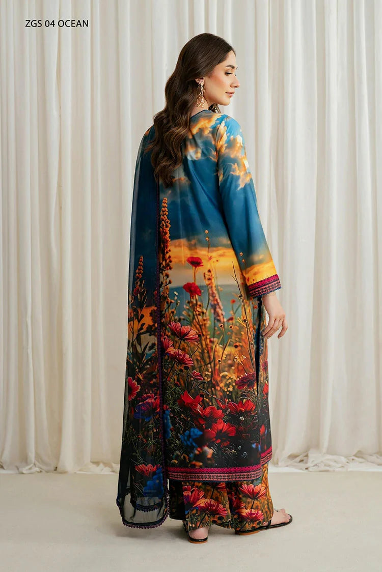 Picture of Zarif - Printed Georgette Silk Collection - ZGS-04 Ocean - Unstitched - Available at Raja Sahib