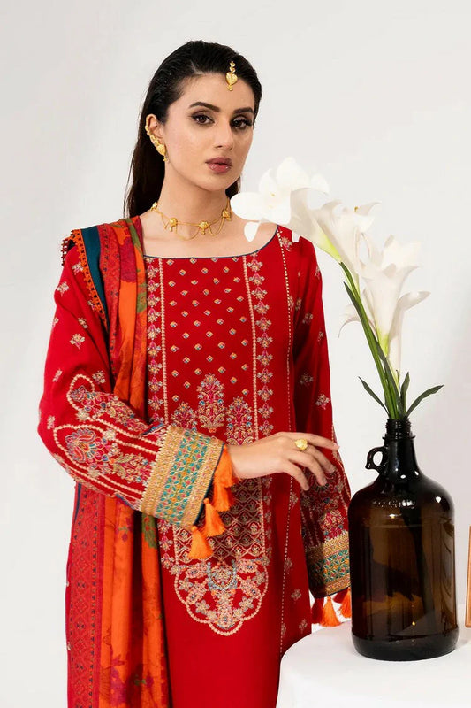 Saad Shaikh - Luminaa Karandi Collection - 01 Crimson - Unstitched