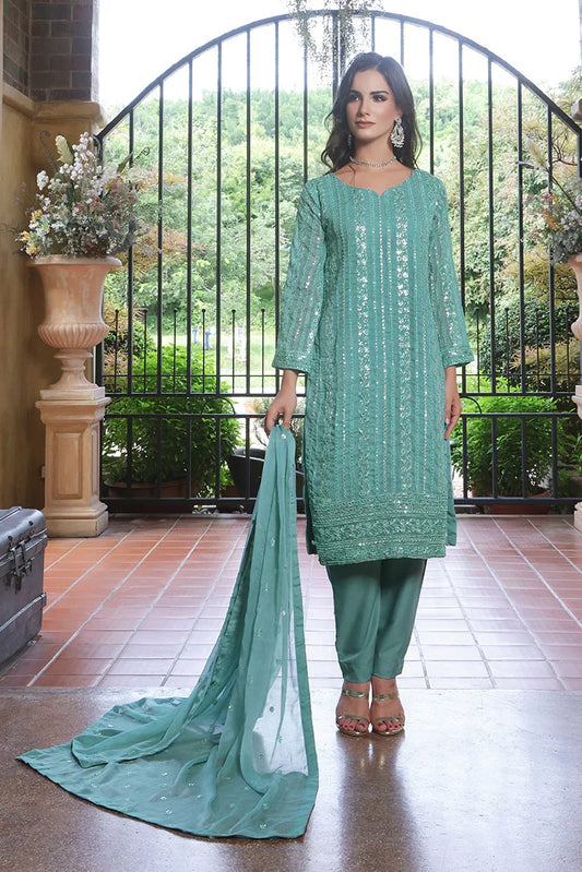 Abaan Zohan - Chandni - Light Cyan - 3 Piece