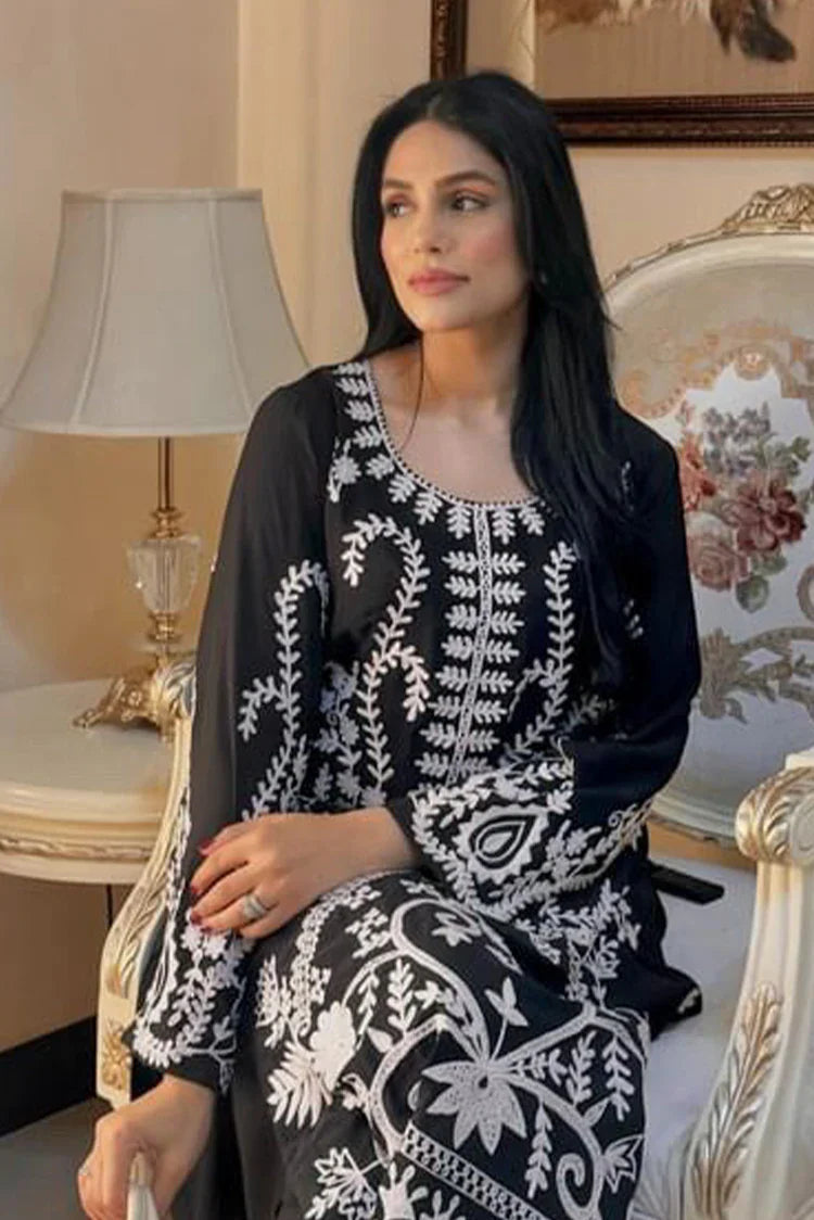 Picture of Manahils - Black Ari Embroidered Tunic - 2 Pc - Available at Raja Sahib