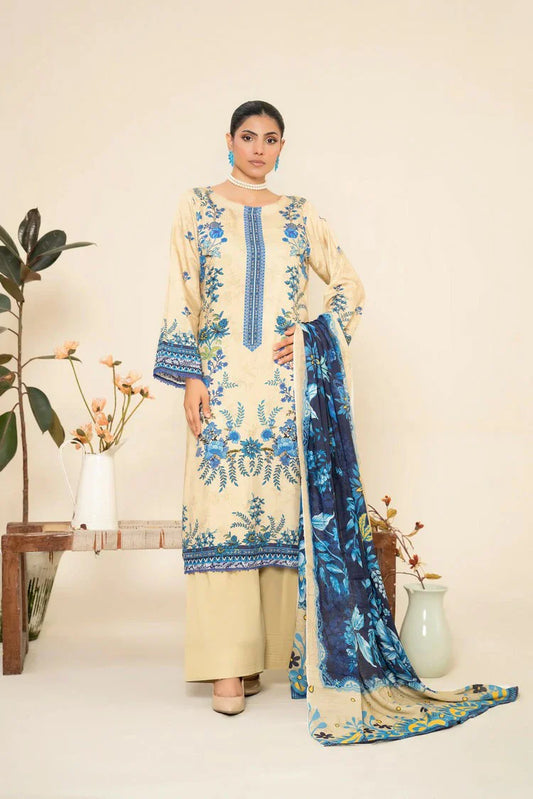 Lala - Lala Vintage Viscose Bana Dora Collection Vol 1 - LS-0415-Sand & Sapphire - Unstitched