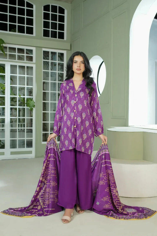Lala - Sana Samia Winter Slub Collection Vol 1 - LS-0422-Regalia Purple - Unstitched