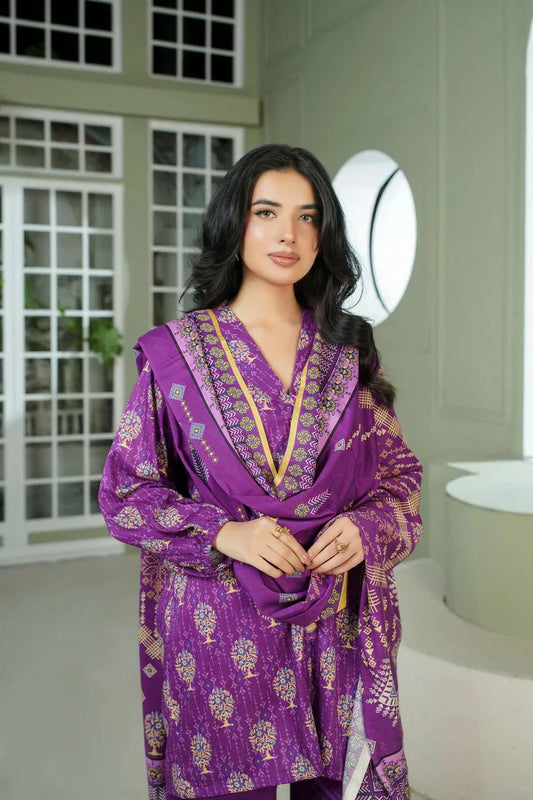 Lala - Sana Samia Winter Slub Collection Vol 1 - LS-0422-Regalia Purple - Unstitched