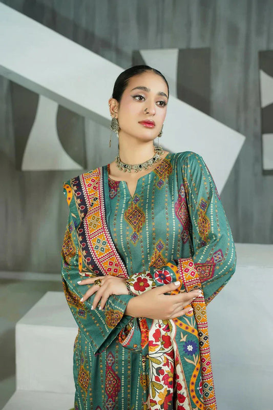 Lala - Sana Samia Winter Slub Collection Vol 1 - LS-0424-Muted Fern - Unstitched