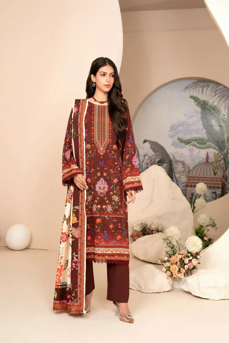 Lala - Mahee Doria Linen Collection Vol 1 - LS-0404-Deep Ruby - Unstitched