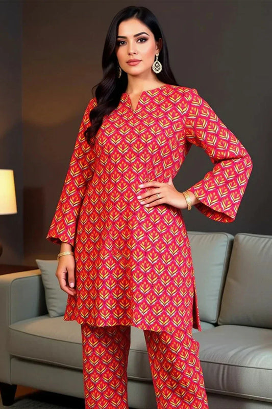 Lala - Blossom 2PC Linen Bana Dora Collection - LS-0395-Red Royale - Unstitched