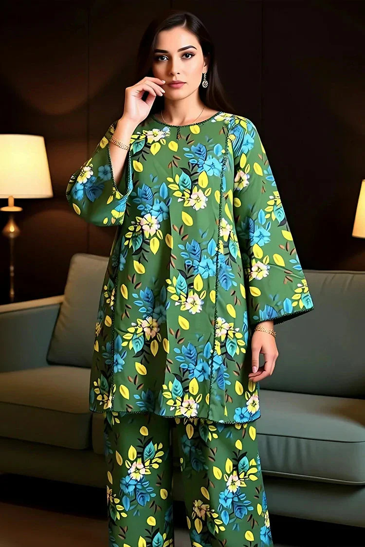 Lala - Blossom 2PC Linen Bana Dora Collection - LS-0396-Forest Luxe - Unstitched