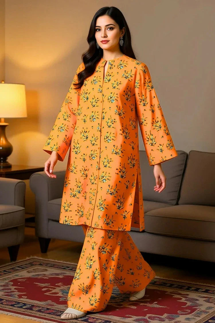 Lala - Blossom 2PC Linen Bana Dora Collection - LS-0399-Coral Flame - Unstitched