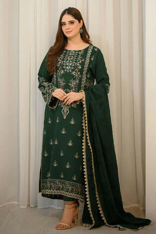 Nawaz Fabrics - Libaas Exclusive Winter Collection - LNF-68-Bottle Green - Unstitched