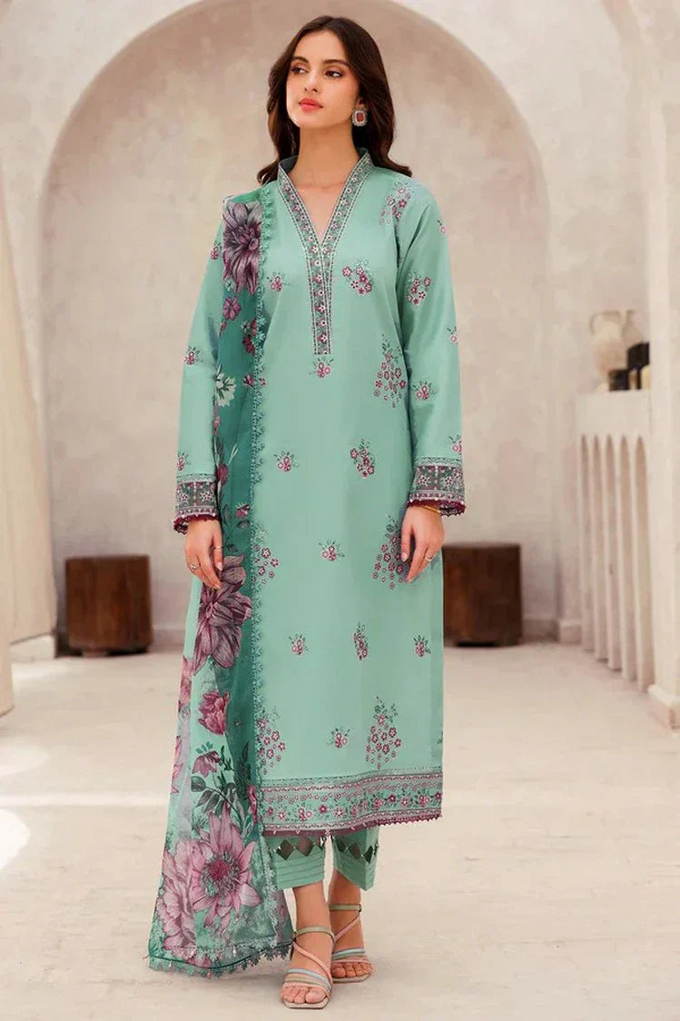 Picture of Farasha - Bahaar Embroidered Lawn Collection - 08 Cyan Whisper - Unstitched - Available at Raja Sahib